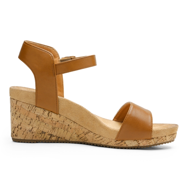 Buckle Platform Wedge Sandals - CAMEL PU - 2